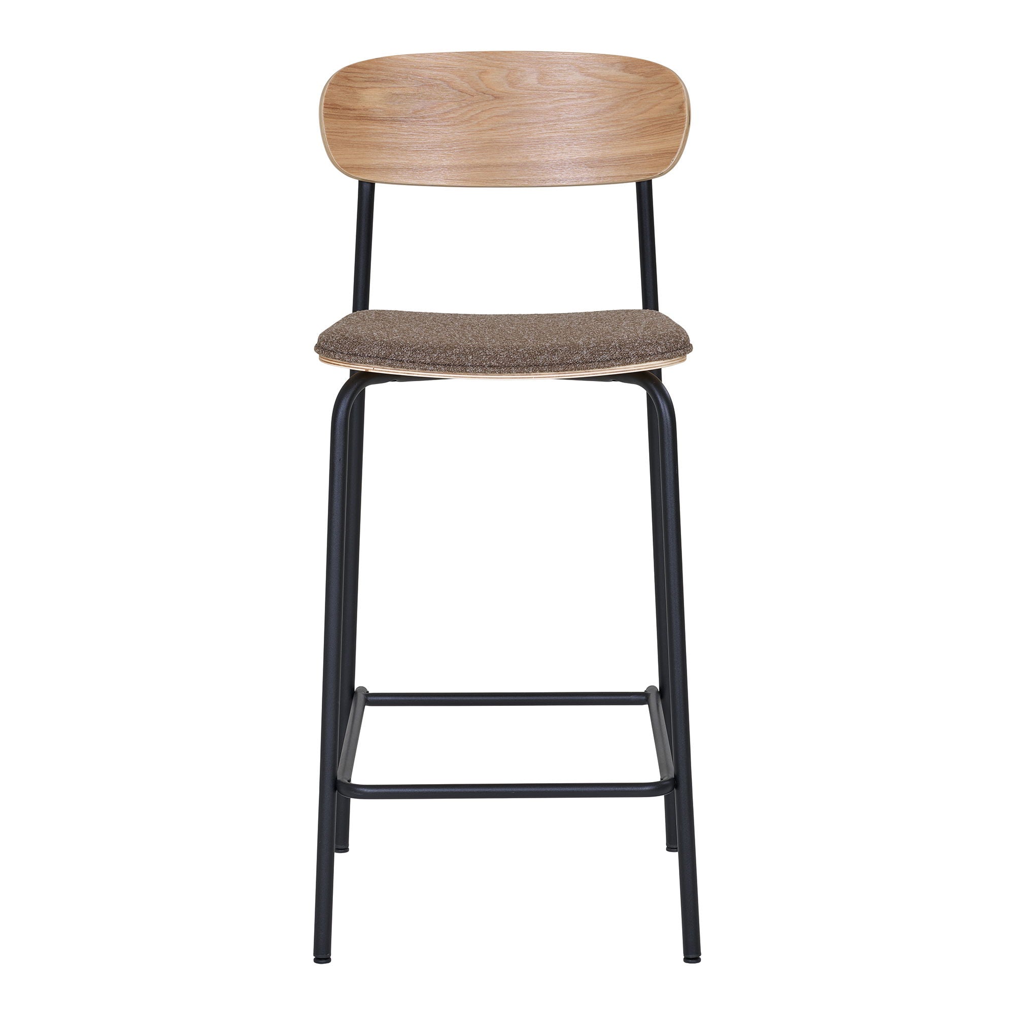 Estepona Counterhocker 2er Set – mit Holzrückenlehne, braunem Sitz und schwarzen Beinen, 42,5×49×95 cm
